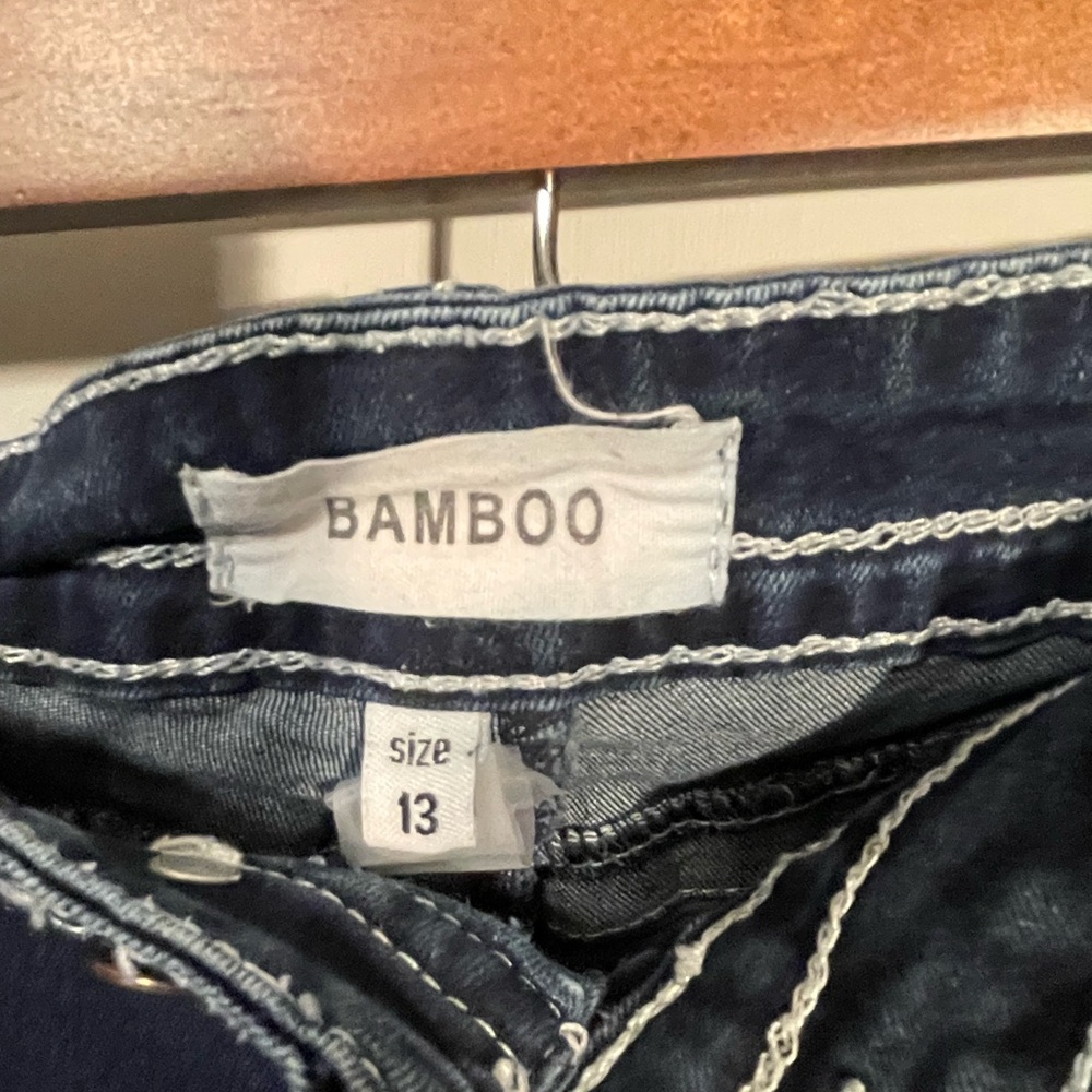 BAMBOO Dark Blue Flare Women's Jeans - Picture 2 of 13